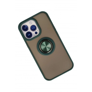 Mey İthalat®  iPhone 15 Pro Kılıf Montreal Yüzüklü Silikon Kapak - Yeşil