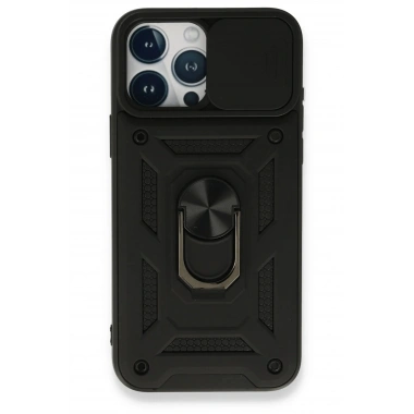 Mey İthalat®  iPhone 15 Pro Kılıf Pars Lens Yüzüklü Silikon - Siyah