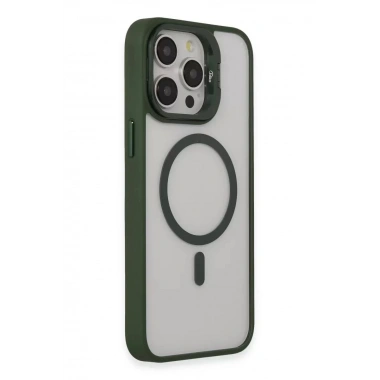 Mey İthalat® iPhone 15 Pro Kılıf Roblox Lens Magsafe Standlı Kapak - Koyu Yeşil