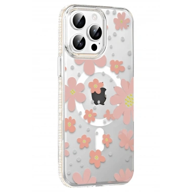 Mey İthalat®   iPhone 15 Pro Max Floral Magsafe Kapak - Pembe