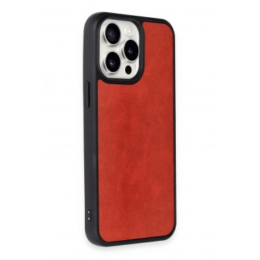 Mey İthalat®  iPhone 15 Pro Max Kılıf Aras Deri Kapak - Kırmızı