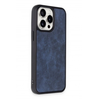 Mey İthalat®  iPhone 15 Pro Max Kılıf Aras Deri Kapak - Lacivert