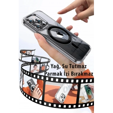 Mey İthalat®  iPhone 15 Pro Max Kılıf Crystal Magsafe Kapak - Şeffaf