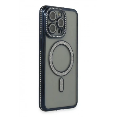 Mey İthalat®  iPhone 15 Pro Max Kılıf Joke Simli Magneticsafe Kılıf - Lacivert