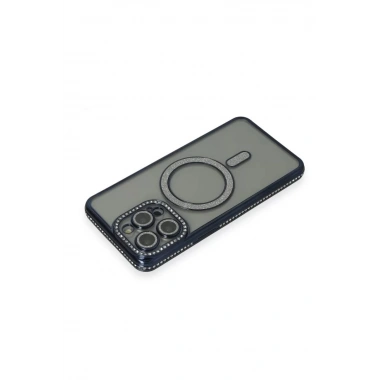 Mey İthalat®  iPhone 15 Pro Max Kılıf Joke Simli Magneticsafe Kılıf - Lacivert