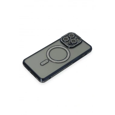 Mey İthalat®  iPhone 15 Pro Max Kılıf Joke Simli Magneticsafe Kılıf - Lacivert