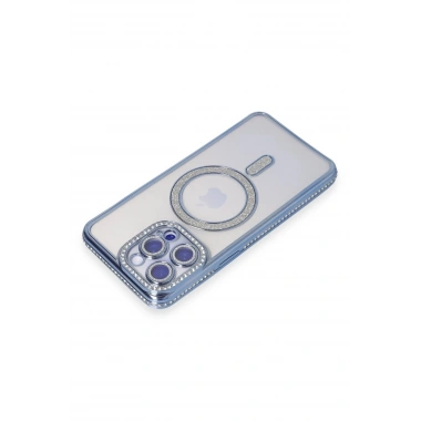 Mey İthalat®  iPhone 15 Pro Max Kılıf Joke Simli Magneticsafe Kılıf - Mavi