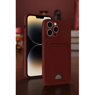Mey İthalat®   iPhone 15 Pro Max Kılıf Kelvin Kartvizitli Silikon - Bordo