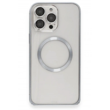 Mey İthalat®  iPhone 15 Pro Max Kılıf Metal Bumper Magneticsafe Kapak - Gri