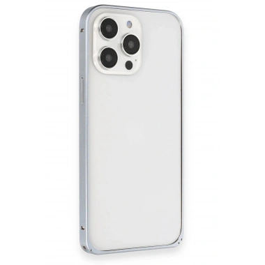 Mey İthalat®  iPhone 15 Pro Max Kılıf Metal Bumper Magneticsafe Kapak - Gri