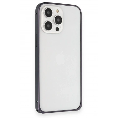 Mey İthalat®  iPhone 15 Pro Max Kılıf Metal Bumper Magneticsafe Kapak - Lacivert