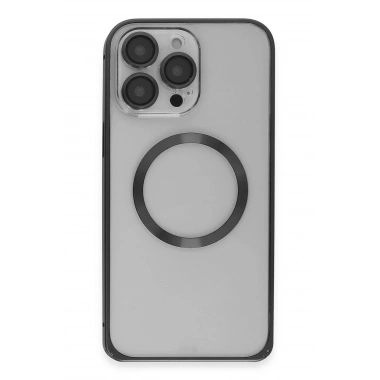 Mey İthalat®  iPhone 15 Pro Max Kılıf Metal Bumper Magneticsafe Kapak - Siyah