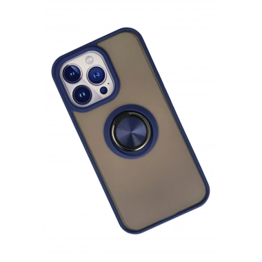 Mey İthalat®  iPhone 15 Pro Max Kılıf Montreal Yüzüklü Silikon Kapak - Lacivert