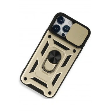 Mey İthalat®  iPhone 15 Pro Max Kılıf Pars Lens Yüzüklü Silikon - Gold