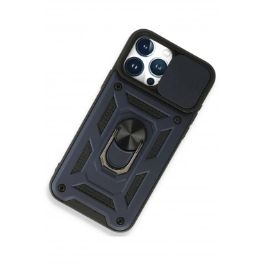 Mey İthalat®  iPhone 15 Pro Max Kılıf Pars Lens Yüzüklü Silikon - Lacivert
