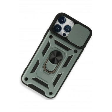 Mey İthalat®  iPhone 15 Pro Max Kılıf Pars Lens Yüzüklü Silikon - Yeşil