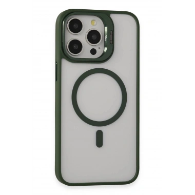 Mey İthalat® iPhone 15 Pro Max Kılıf Roblox Lens Magsafe Standlı Kapak - Koyu Yeşil