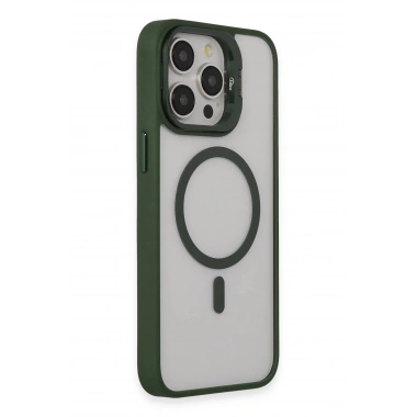 Mey İthalat® iPhone 15 Pro Max Kılıf Roblox Lens Magsafe Standlı Kapak - Koyu Yeşil