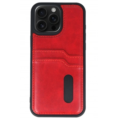 Mey İthalat® iPhone 15 Pro Max Kılıf Sara Kartvizitli Deri Kılıf - Kırmızı