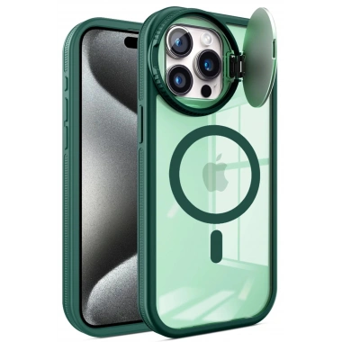 Mey İthalat®  iPhone 15 Pro Max Kılıf Teleskop Lens Magsafe Silikon Kapak - Koyu Yeşil