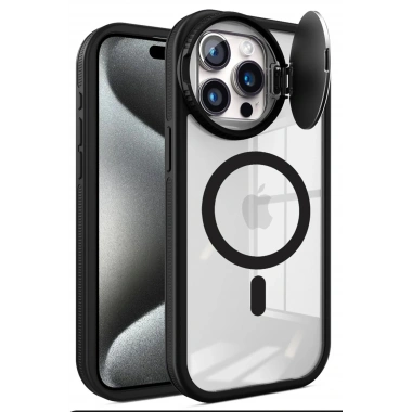 Mey İthalat®  iPhone 15 Pro Max Kılıf Teleskop Lens Magsafe Silikon Kapak - Siyah
