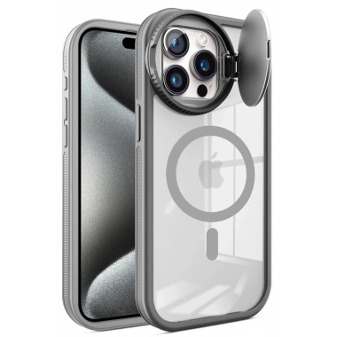 Mey İthalat®  iPhone 15 Pro Max Kılıf Teleskop Lens Magsafe Silikon Kapak - Titan Gri