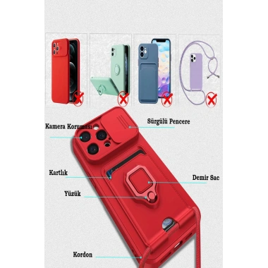 Mey İthalat®  iPhone 15 Pro Max Kılıf Zuma Kartvizitli Yüzüklü Silikon - Lacivert