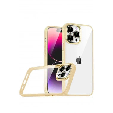 Mey İthalat®   iPhone 15 Pro Max  Lensli Silikon - Gold