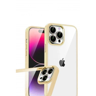 Mey İthalat®   iPhone 15 Pro Max  Lensli Silikon - Gold