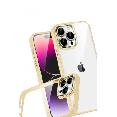 Mey İthalat®   iPhone 15 Pro Max  Lensli Silikon - Gold