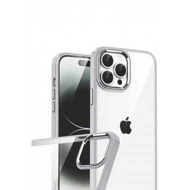 Mey İthalat®   iPhone 15 Pro Max  Lensli Silikon - Gümüş