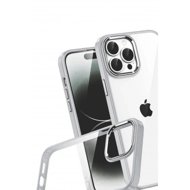 Mey İthalat®   iPhone 15 Pro Max  Lensli Silikon - Gümüş