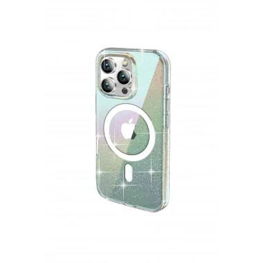 Mey İthalat®  iPhone 15 Pro Max Rasasi Simli Magsafe Kapak - Şeffaf