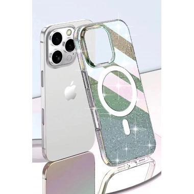 Mey İthalat®  iPhone 15 Pro Max Rasasi Simli Magsafe Kapak - Şeffaf