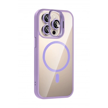 Mey İthalat®   iPhone 15 Pro Max Remim Lensli Magsafe Standlı Kapak - Lila