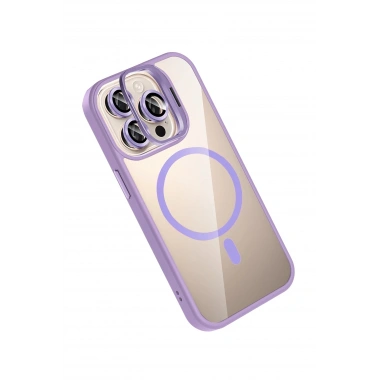 Mey İthalat®   iPhone 15 Pro Max Remim Lensli Magsafe Standlı Kapak - Lila