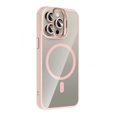 Mey İthalat®   iPhone 15 Pro Max Remim Lensli Magsafe Standlı Kapak - Pembe