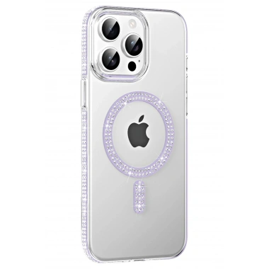 Mey İthalat®   iPhone 15 Pro Move Taşlı Magsafe Kapak - Lila