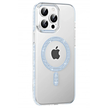 Mey İthalat®   iPhone 15 Pro Move Taşlı Magsafe Kapak - Mavi