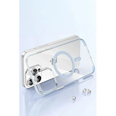 Mey İthalat®   iPhone 15 Pro Move Taşlı Magsafe Kapak - Pembe