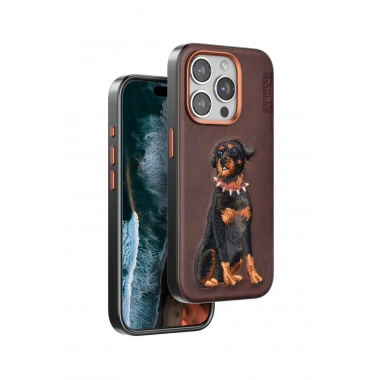 Mey İthalat®  iPhone 15 Pro Perma Desenli Kapak - Koyu Kahve