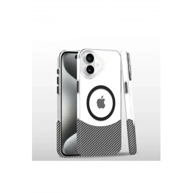 Mey İthalat®  iPhone 16 Carbon Puzzle Magsafe Kapak - Beyaz