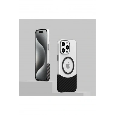 Mey İthalat®  iPhone 16 Carbon Puzzle Magsafe Kapak - Siyah
