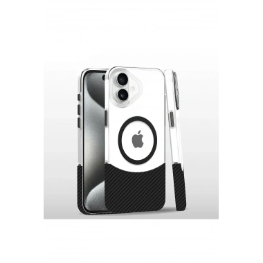 Mey İthalat®  iPhone 16 Carbon Puzzle Magsafe Kapak - Siyah-2