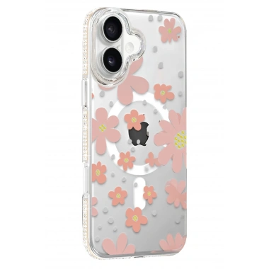 Mey İthalat®   iPhone 16 Floral Magsafe Kapak - Pembe