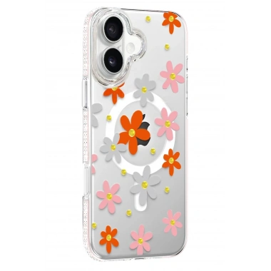 Mey İthalat®   iPhone 16 Floral Magsafe Kapak - Turuncu