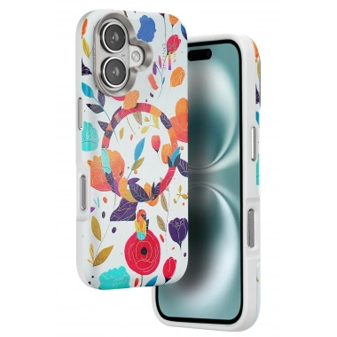 Mey İthalat®  iPhone 16 Flower Series Magsafe Kapak - Beyaz