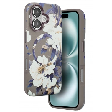 Mey İthalat®  iPhone 16 Flower Series Magsafe Kapak - Gri