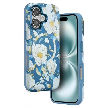 Mey İthalat®  iPhone 16 Flower Series Magsafe Kapak - Mavi