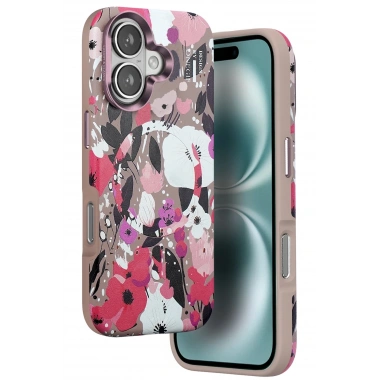 Mey İthalat®  iPhone 16 Flower Series Magsafe Kapak - Pembe